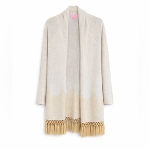 Lilly Pulitzer Tatum Metallic Fringe Open Cardigan Ivory Gold XS